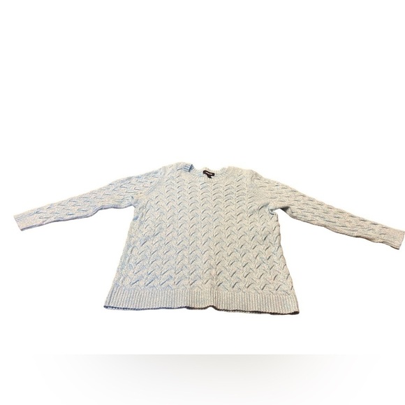 Lands End Drifter Cable Knit Sweater sky blue and white ladies 1X 16-18W, - Picture 5 of 12